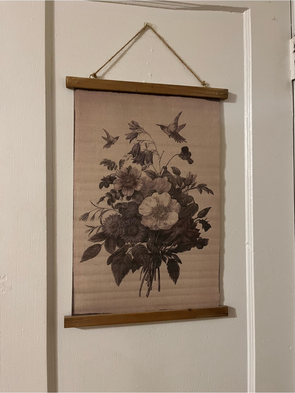 Neutral Floral Canvas Wall Hanging - Beige Botanical Print
